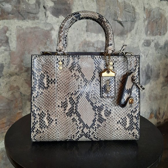 Coach Snakeskin Shoulder Bag in Black and Tan - Picture 2 of 11
